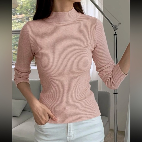 Mock neck ribbed sweater pink XL - Picture 3 of 3
